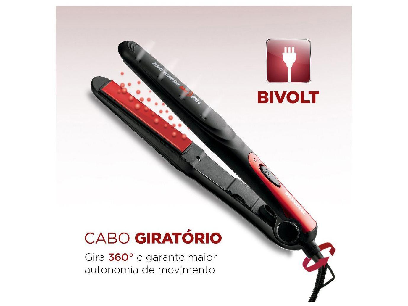 Chapinha/Prancha de Cabelo Mondial Tourmaline Ion Plus P-11 Cerâmica 200ºC