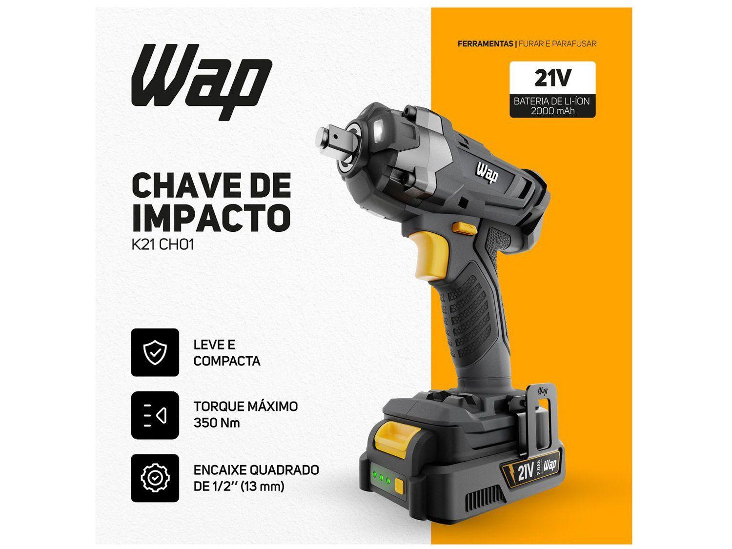 Chave de Impacto a Bateria Wap 6,5mm 350Nm 2000mAh K21 CH01 7
