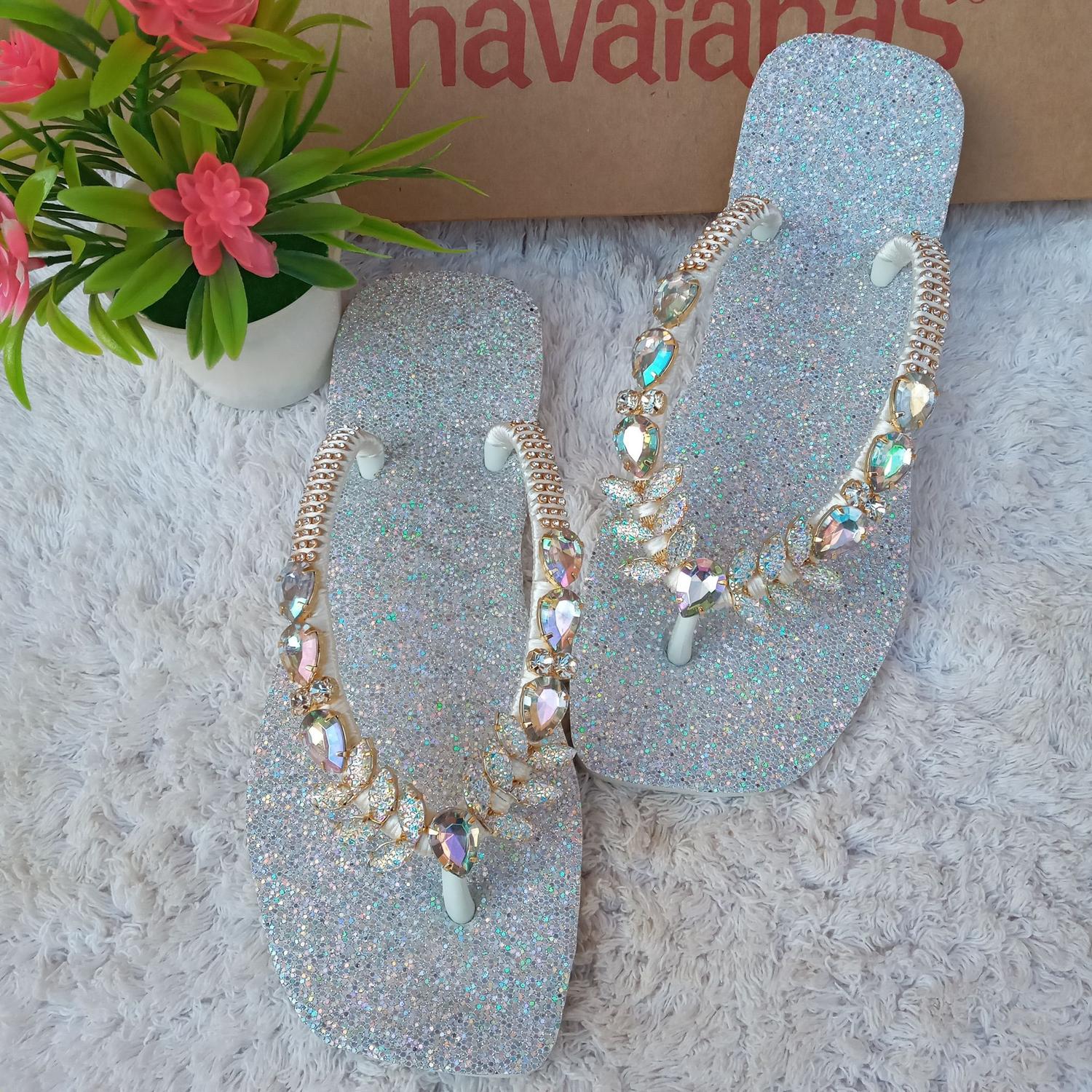 Zapatillas Bordadas Chanclas Decoradas En Perlas Chinelos Bordados