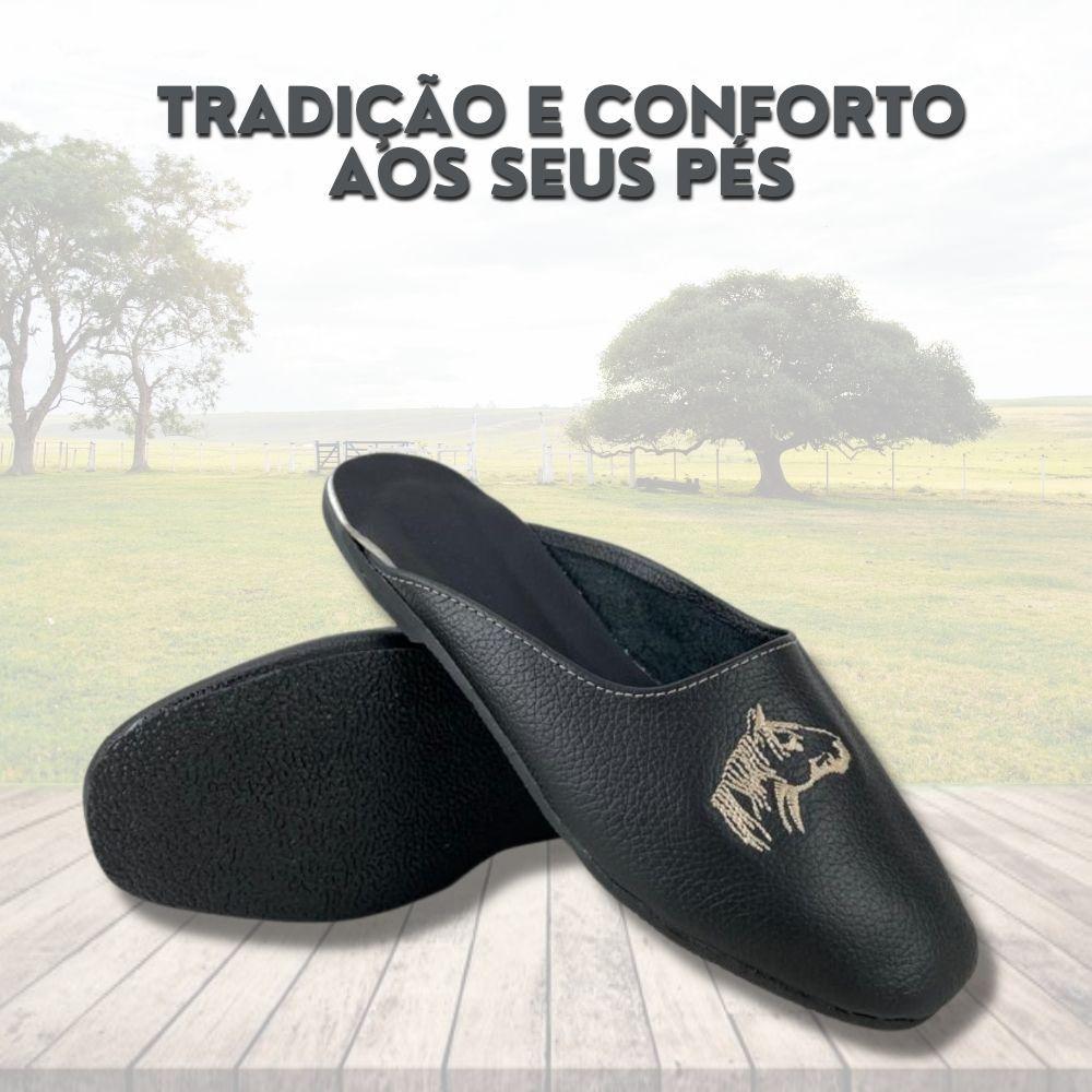 Chinelo Alpargata Gaúcha Vuollo Couro Preto Gaúcho Alpargata