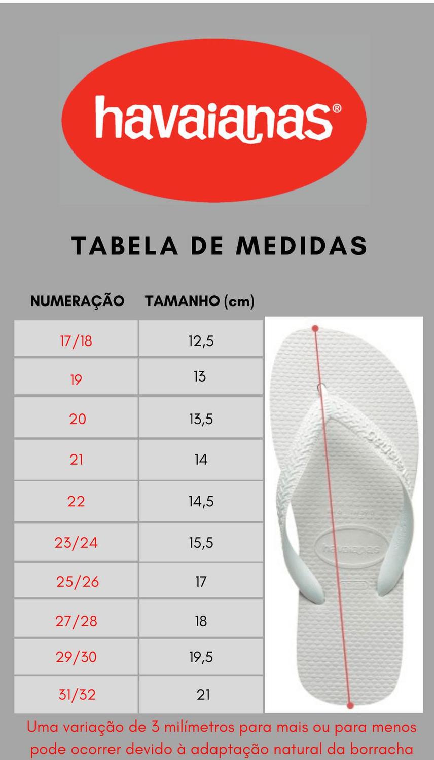 tabela de medidas havaianas