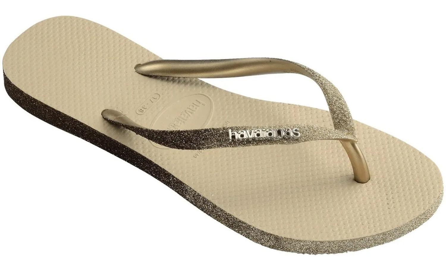 chinelo feminino havaianas slim glitter dourado