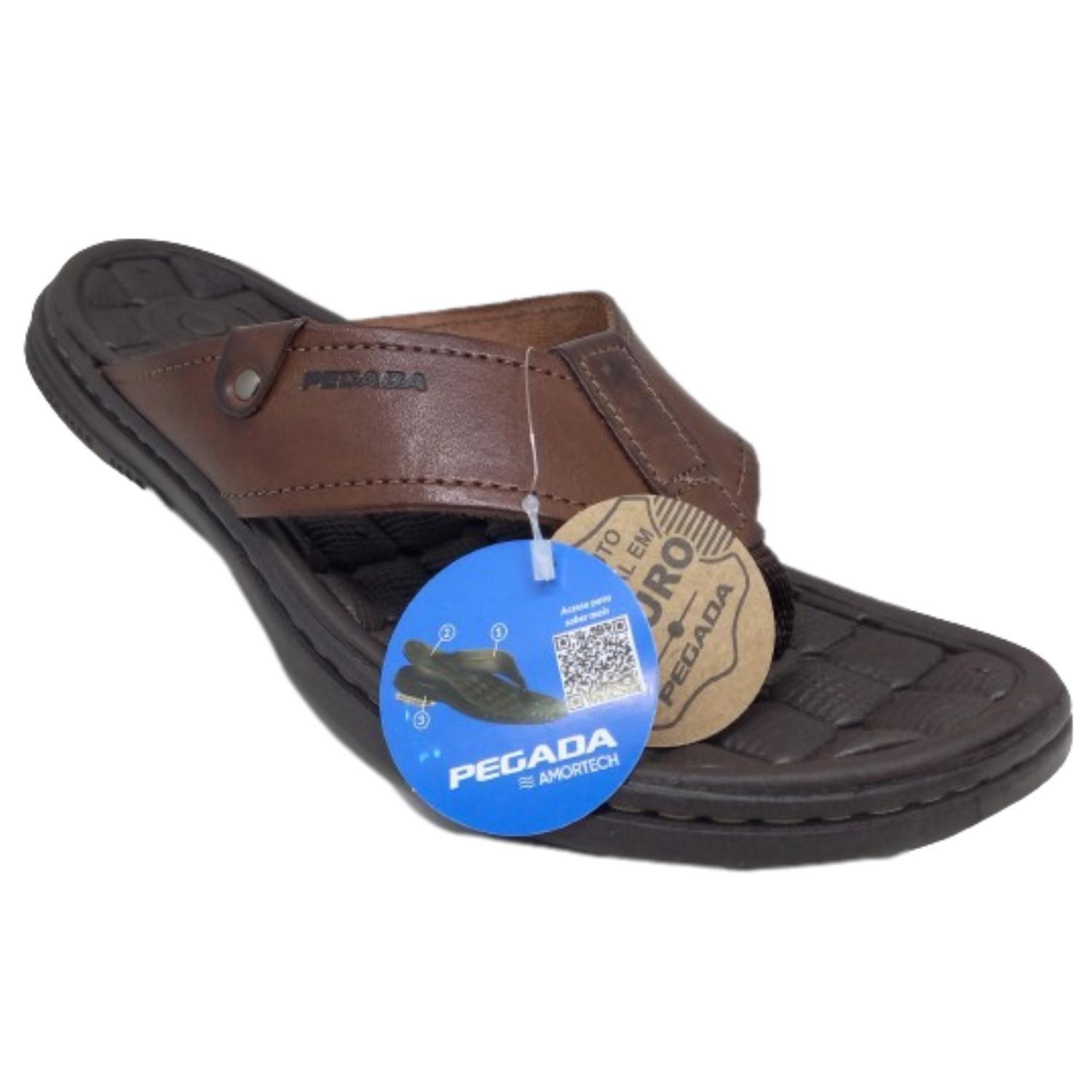 Chinelo Pegada Masculino de dedo Couro Legitimo Confort vel