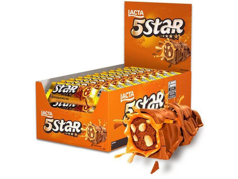 Chocolate 5 Star Recheado com Caramelo e Biscoito Display com 18 Unidades de 40g Lacta