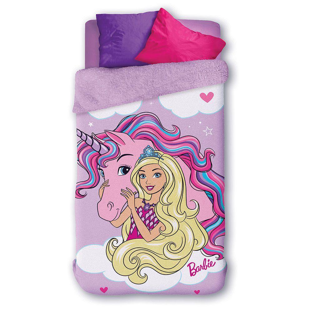 Coberdrom Solteiro Infantil Sherpa Dupla Face Barbie Lepper