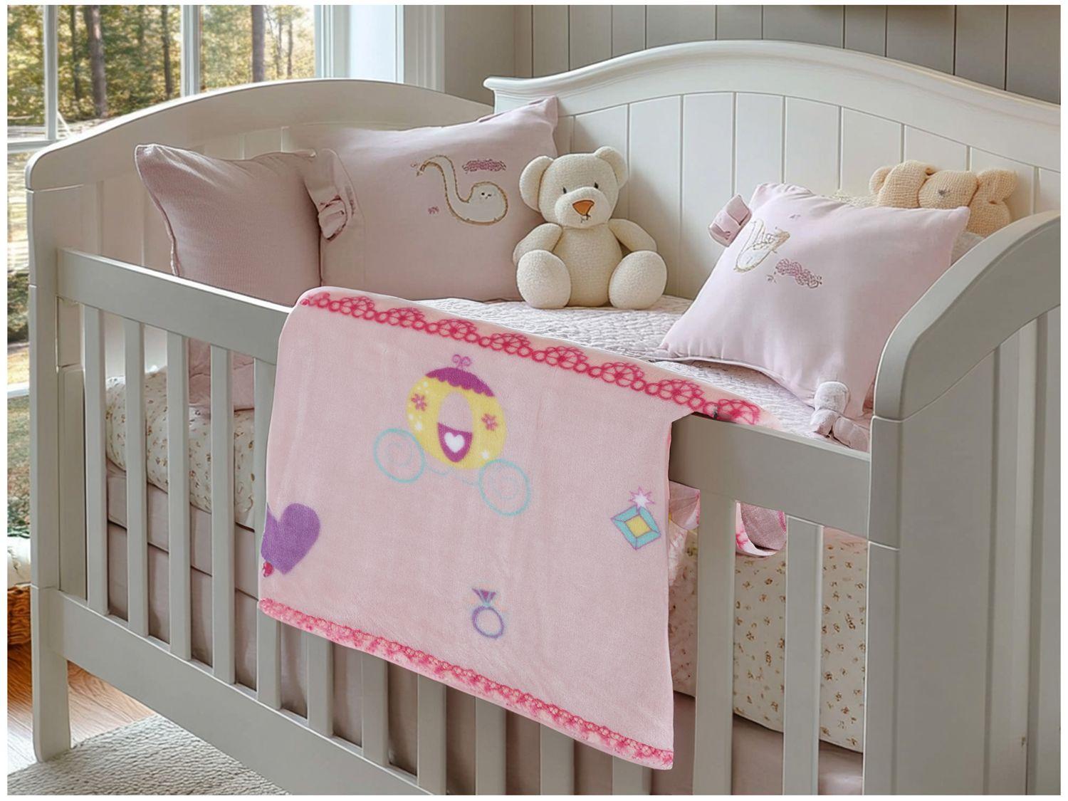 Cobertor Infantil para Berço Jolitex de Microfibra Flannel Kyor Princesa Rosa