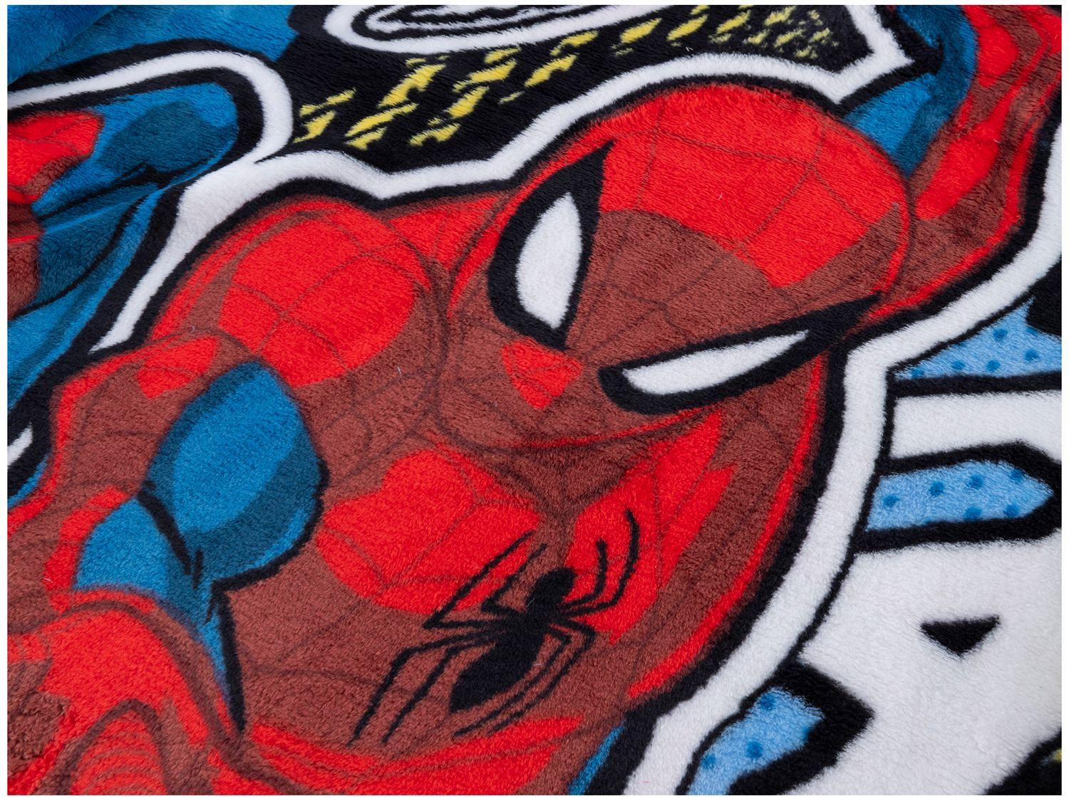 Cobertor Solteiro Jolitex de Microfibra Raschel Plus Homem Aranha Azul