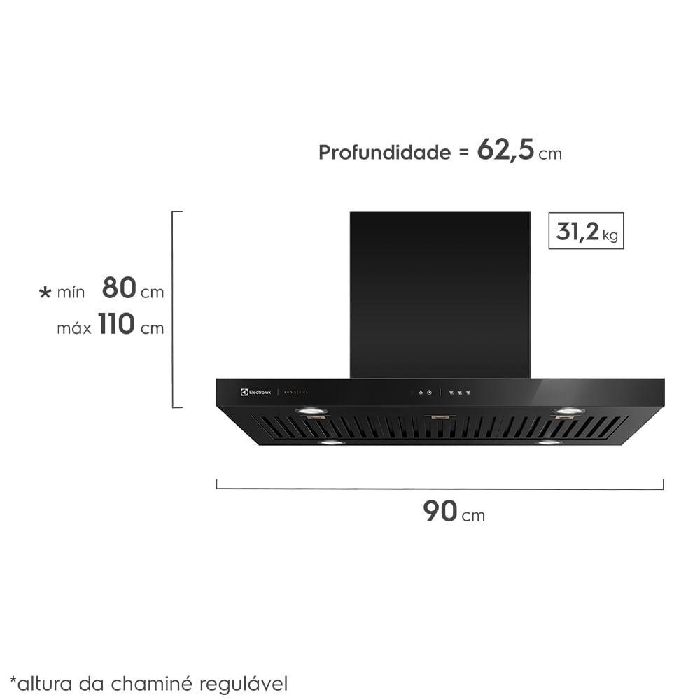Coifa De Ilha Electrolux 90cm Preta Pro Series Com Painel Touch E Filtro Baffle 90civ — foto 2 de 4