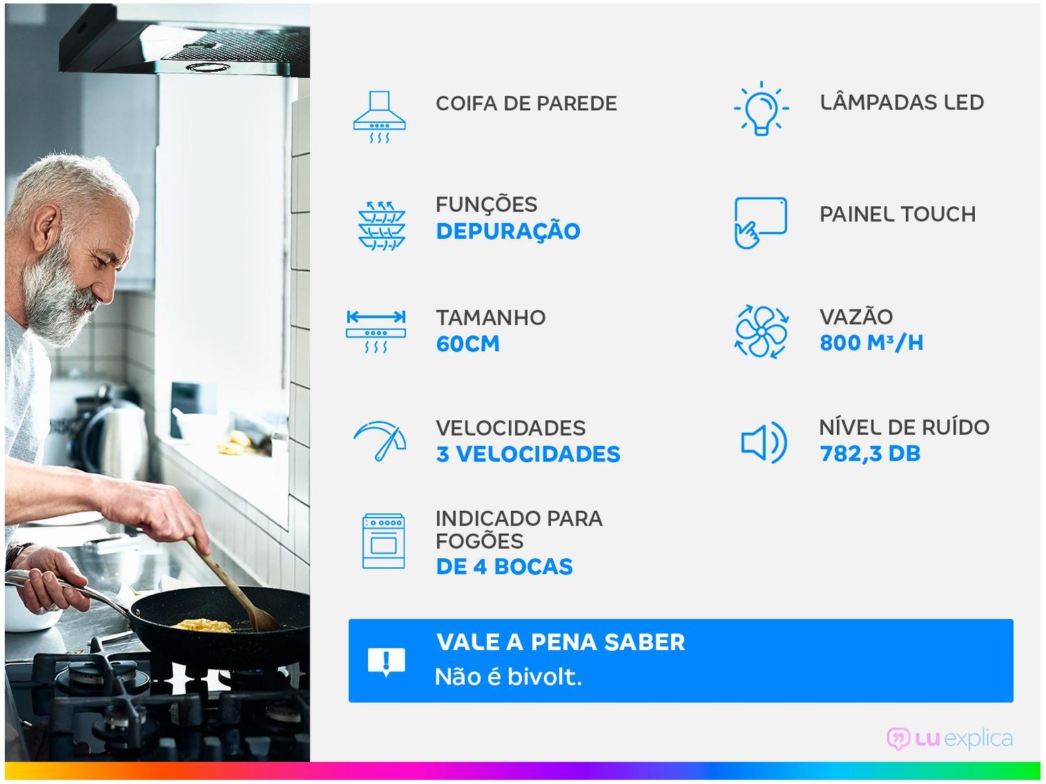 Coifa de Parede Electrolux 60cm Inox 4 Bocas Experience CE6TF