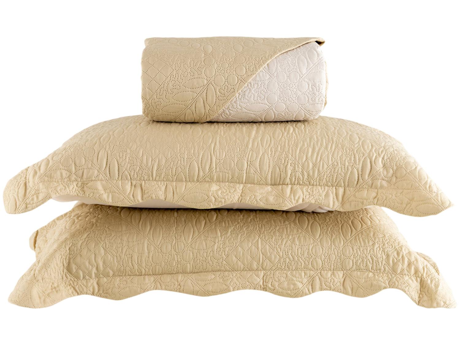 Colcha Casal Jolitex Ultrasonic Dyuri Bege Pastel 3 Peças