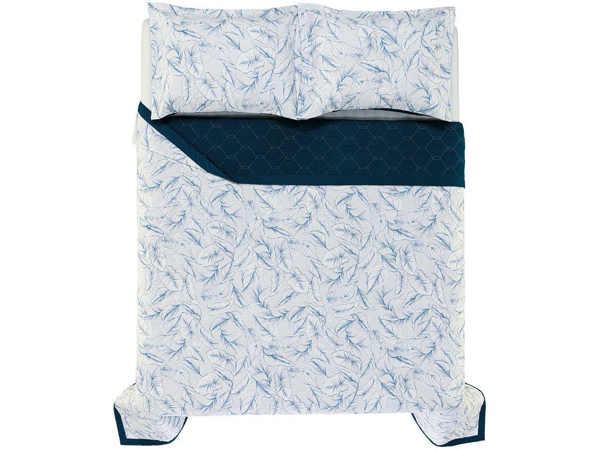 Colcha King Karsten 100% Algodão Arboris Branco e Azul Marinho 3 Peças