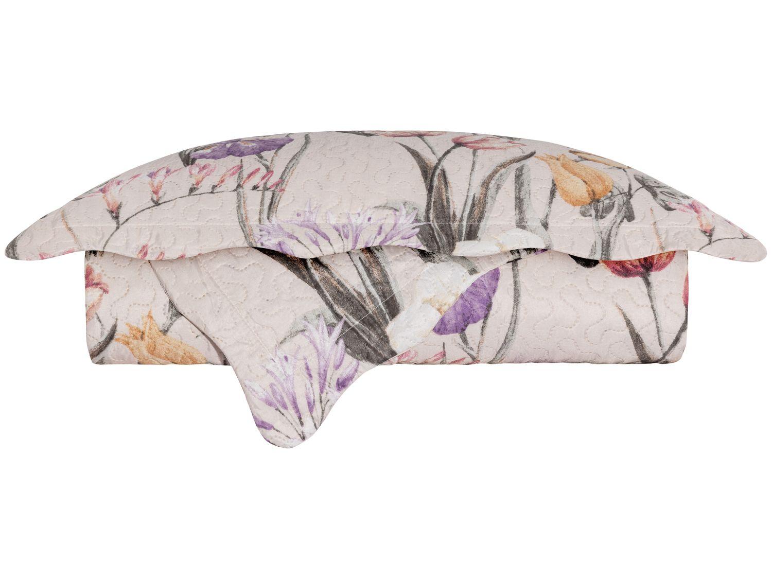 Colcha Queen Camesa de Poliéster Evolution Patchwork Mandi Floral Bege 3 Peças
