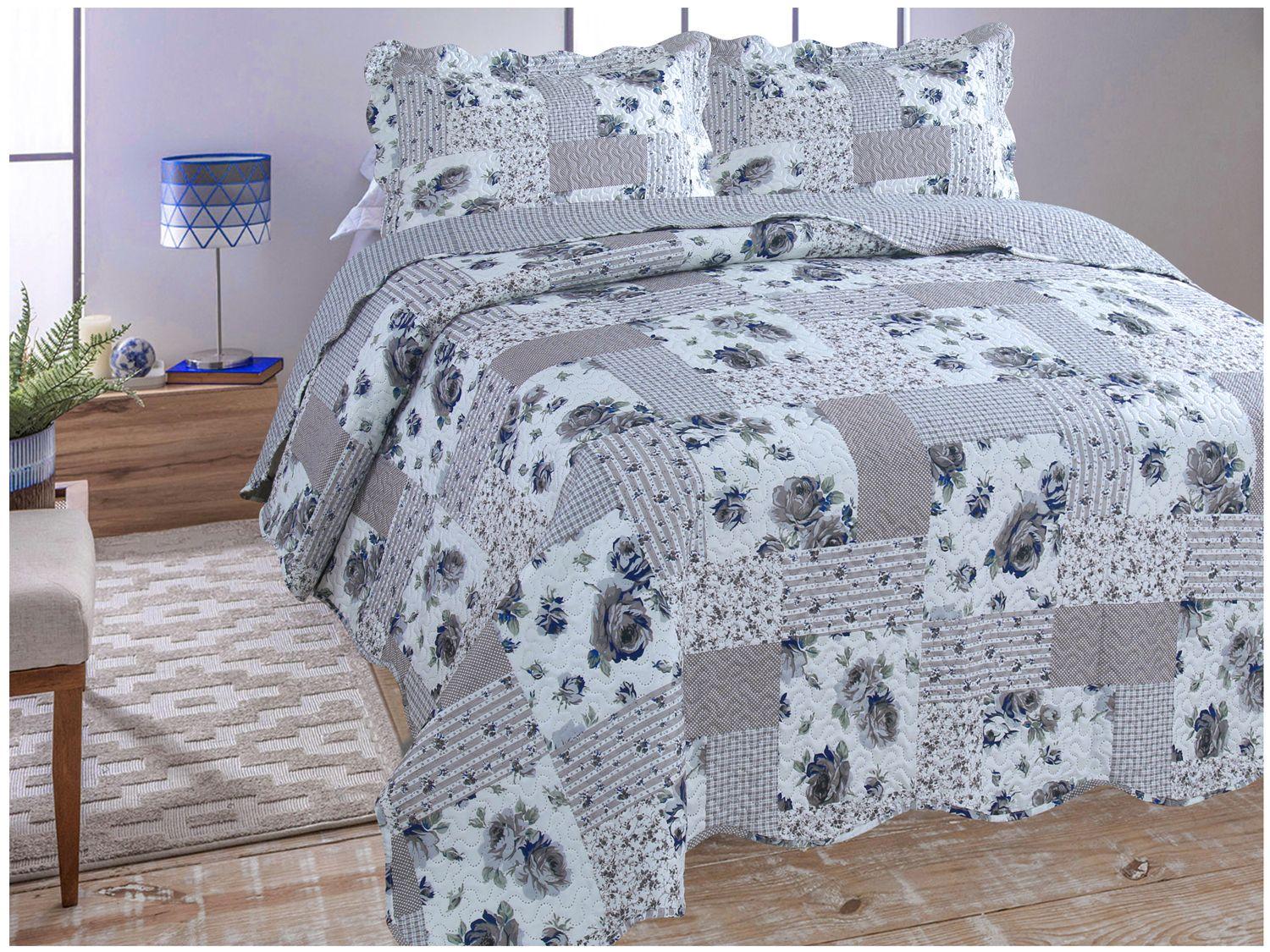 Colcha Queen Jolitex Poliéster Ultrasonic Dyuri Teresina Azul 3 Peças
