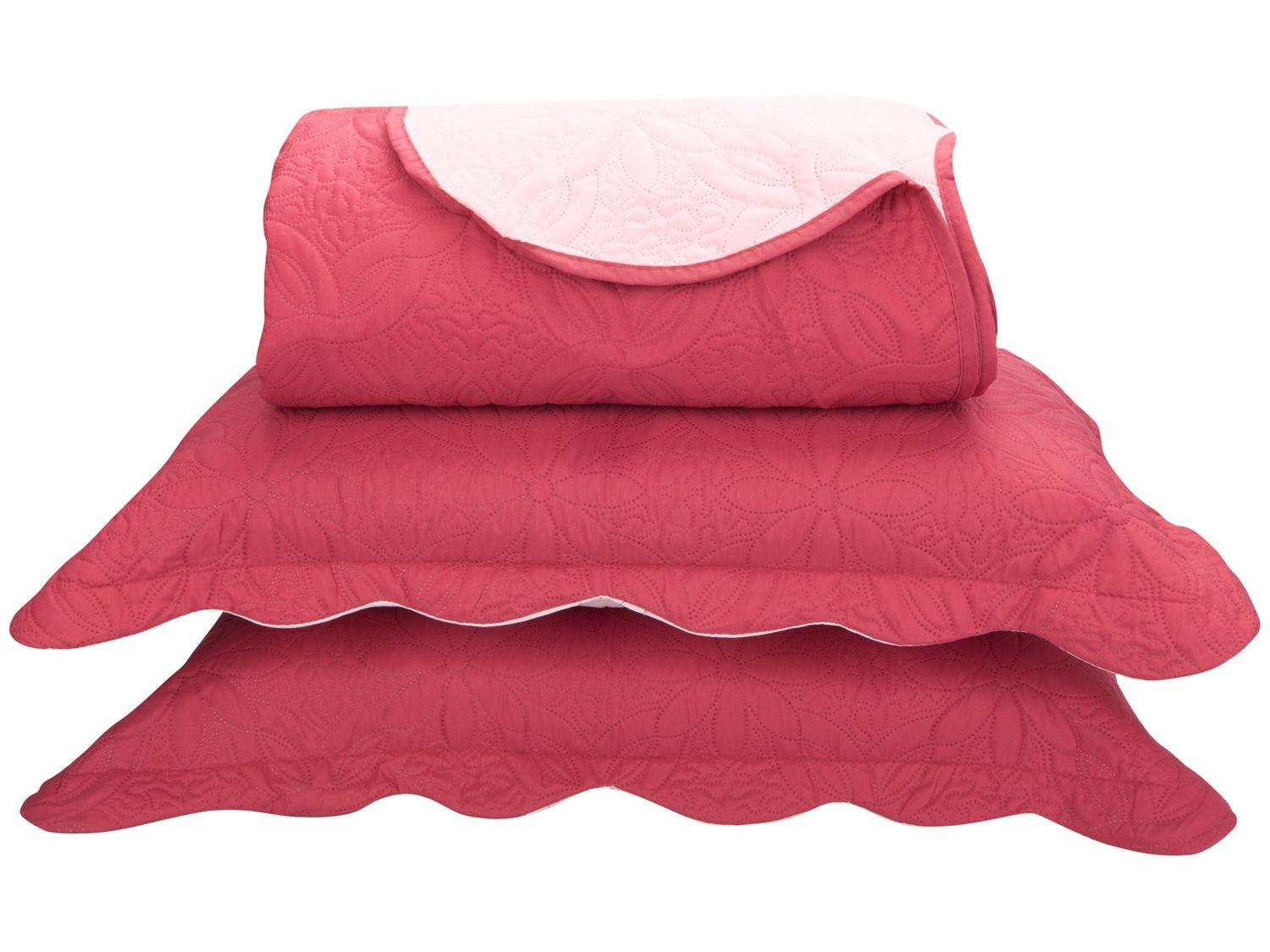 Colcha Queen Sultan Microfibra Livia Hibisco Vermelho 3 Peças