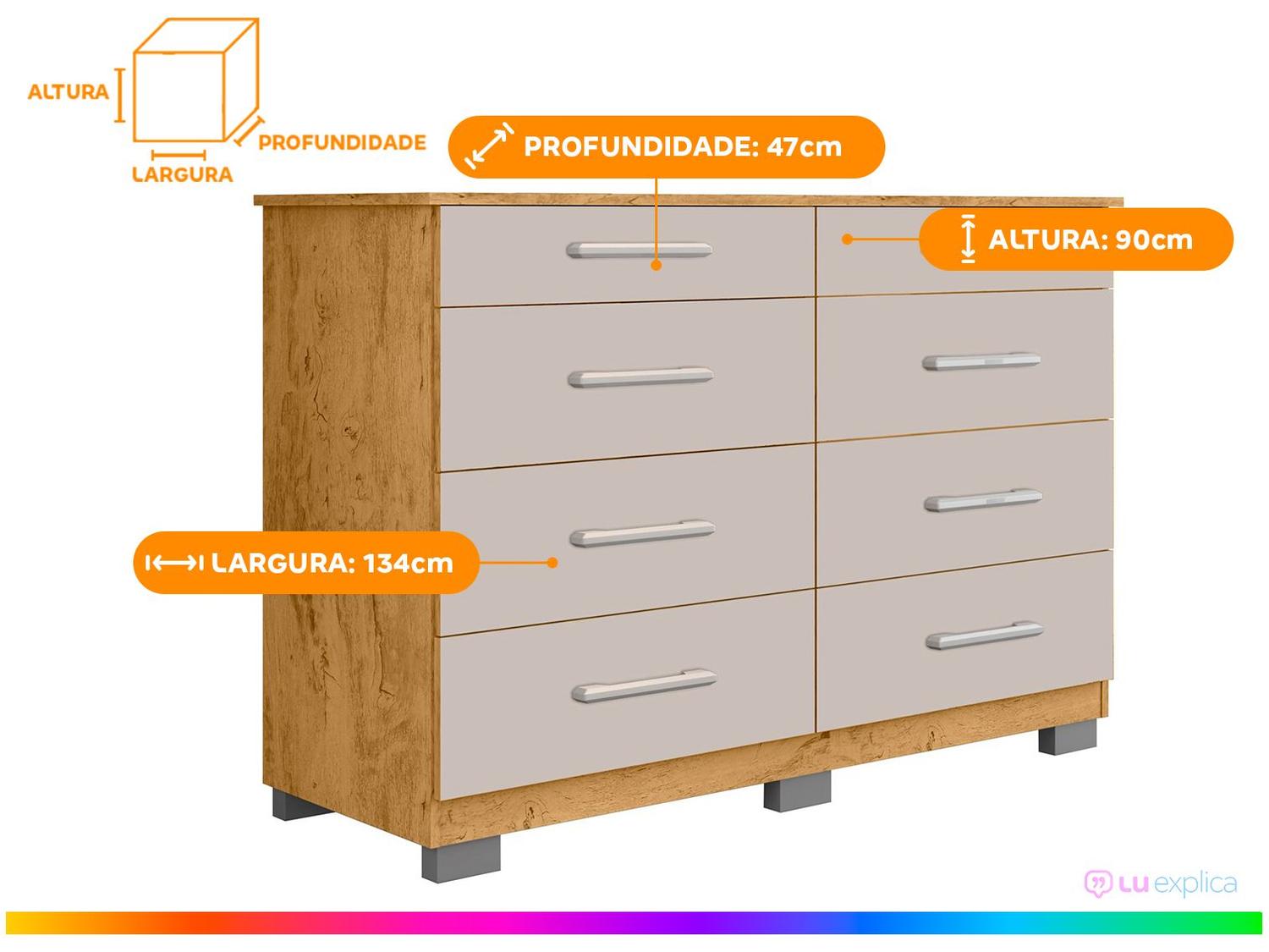 Cômoda 8 Gavetas Araplac Denver