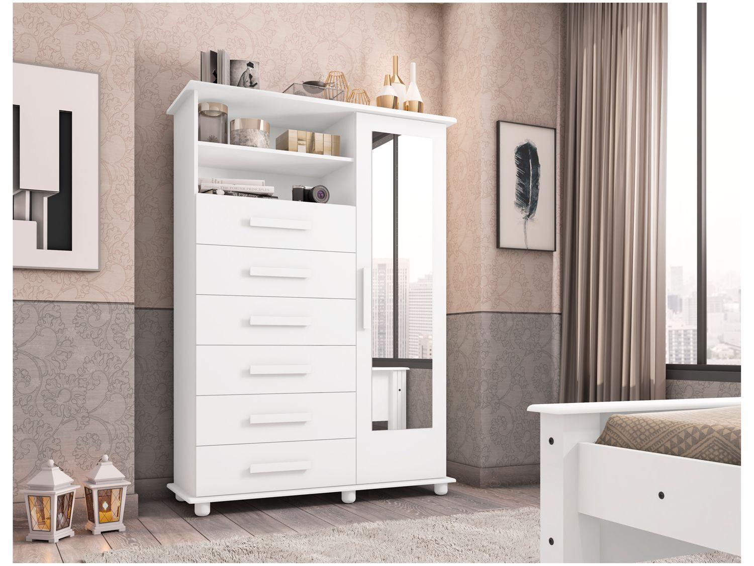 Cômoda com Espelho 6 Gavetas 1 Porta Móveis Lanza Atenas