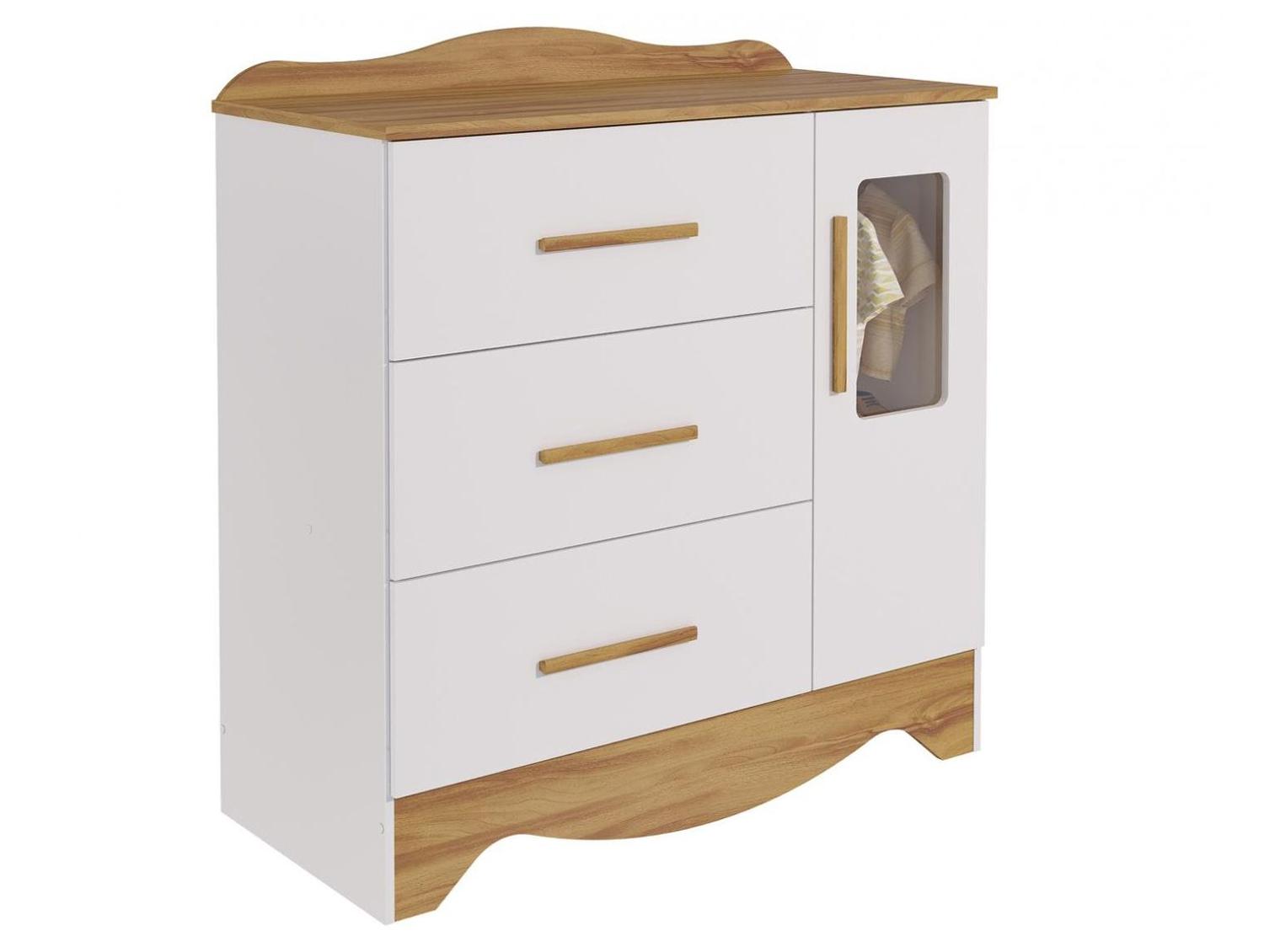 Cômoda de Bebê 3 Gavetas Moveis Peroba Harmonia com Vidro