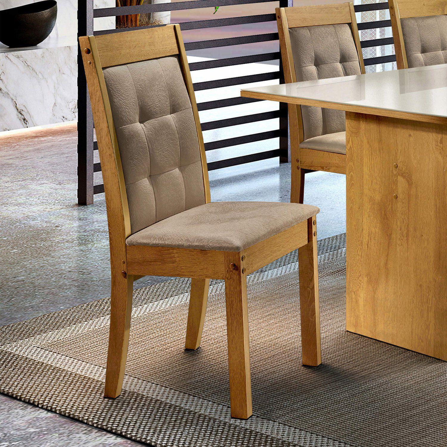 Conjunto 2 Cadeiras Estofadas Diamante Siena Móveis Ypê/Suede Pena