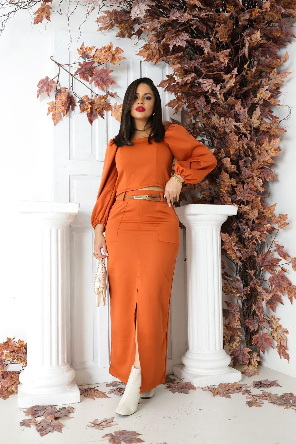 Conjunto Feminino Cropped E Saia Longa Para Casamento Conjunto - Main Image