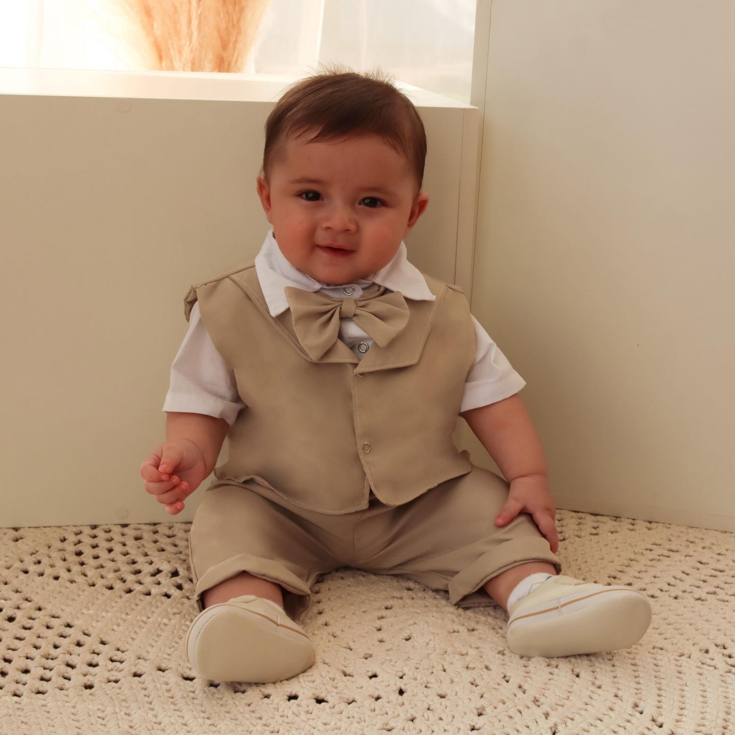 Conjunto Batizado Bebê Menino 4 Peças - Cetim Branco - Dressy Daisy