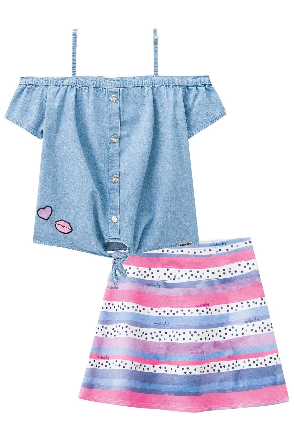 blusa jeans com saia