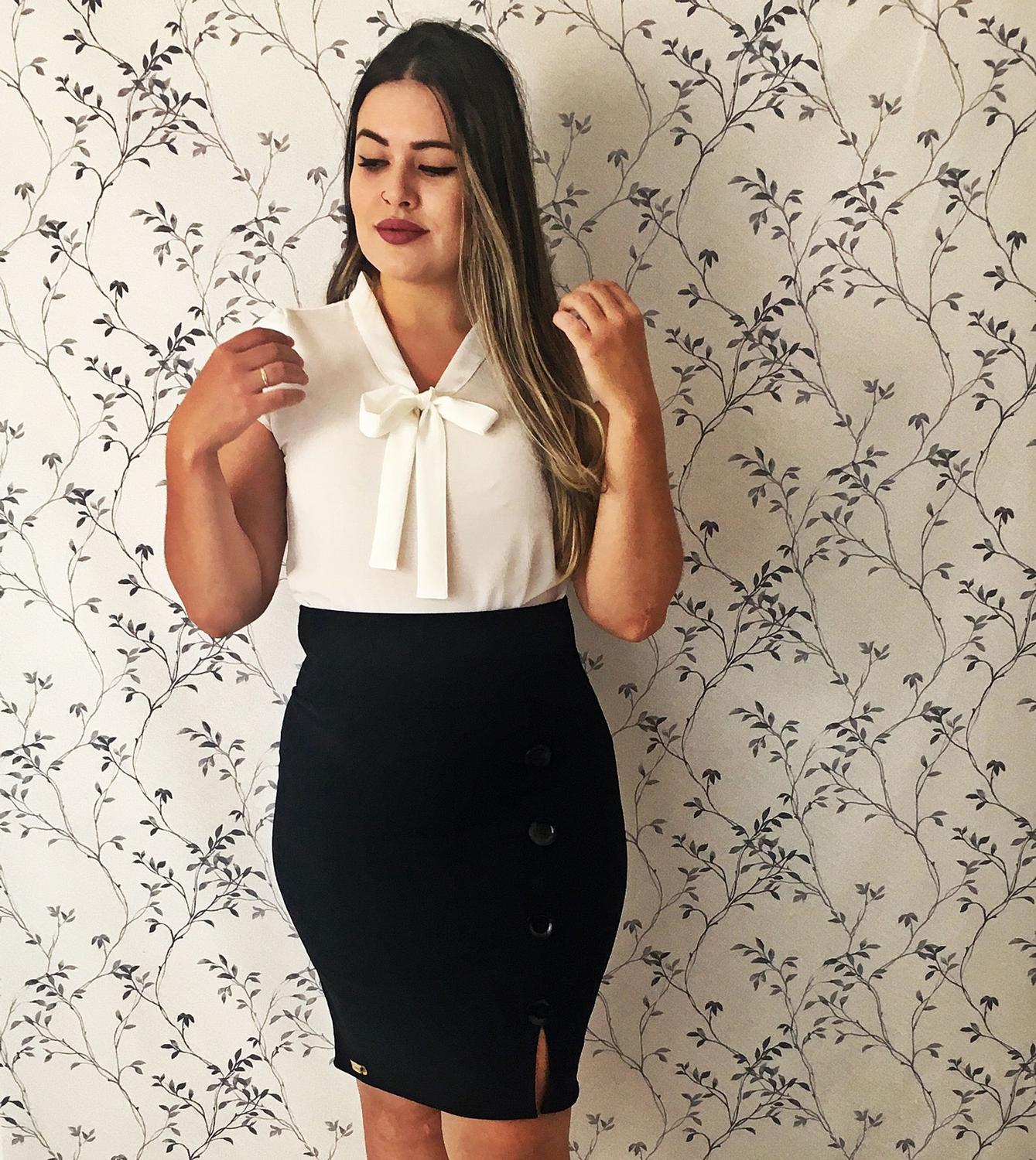 Conjunto Blusa Laço Gravata + Saia Lapis Moda Evangelica - Manu Ellas Modas  - Conjunto de Roupa Feminina - Magazine Luiza