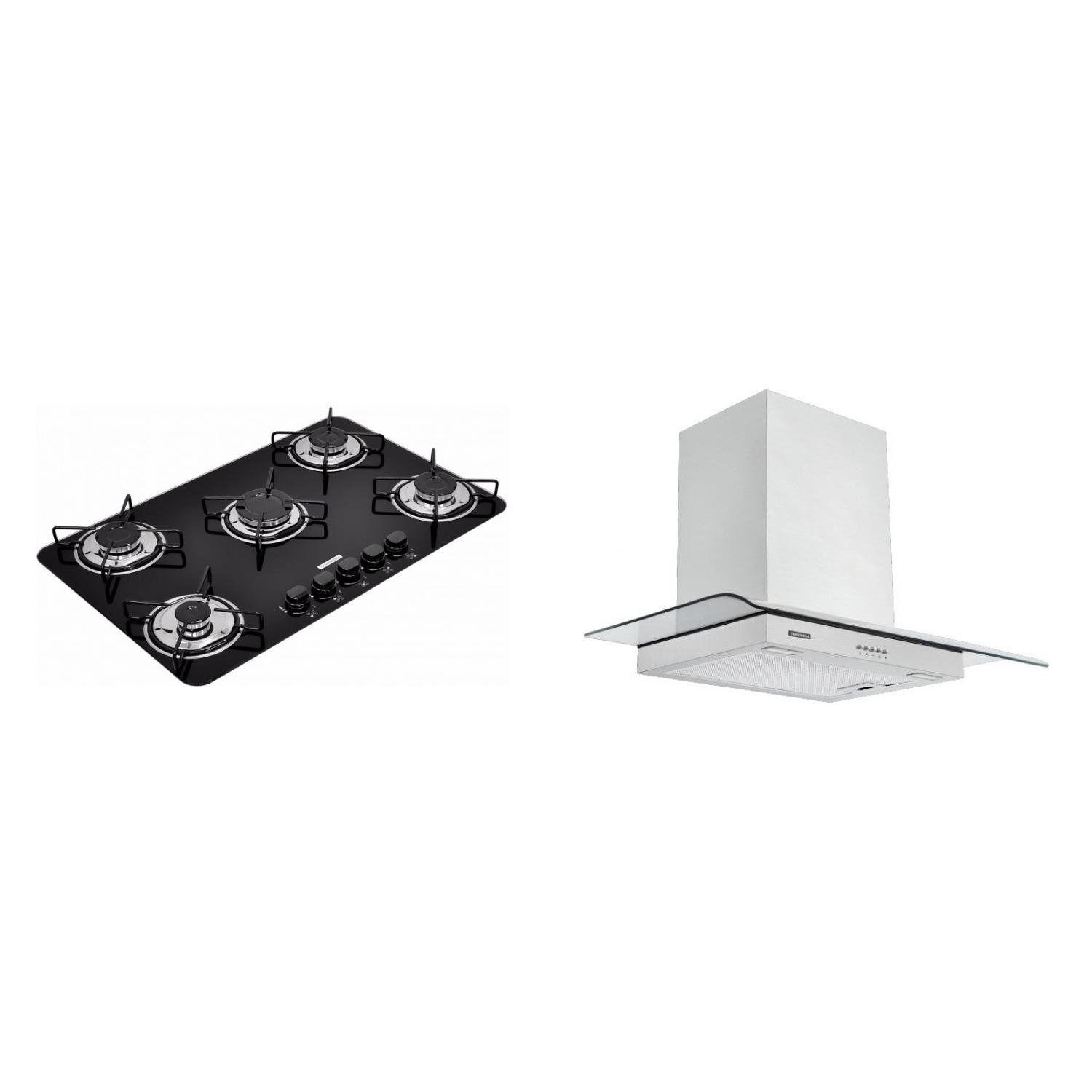 Conjunto Cooktop 5 Bocas com Coifa Tramontina Preto/Cinza - Cooktop ...