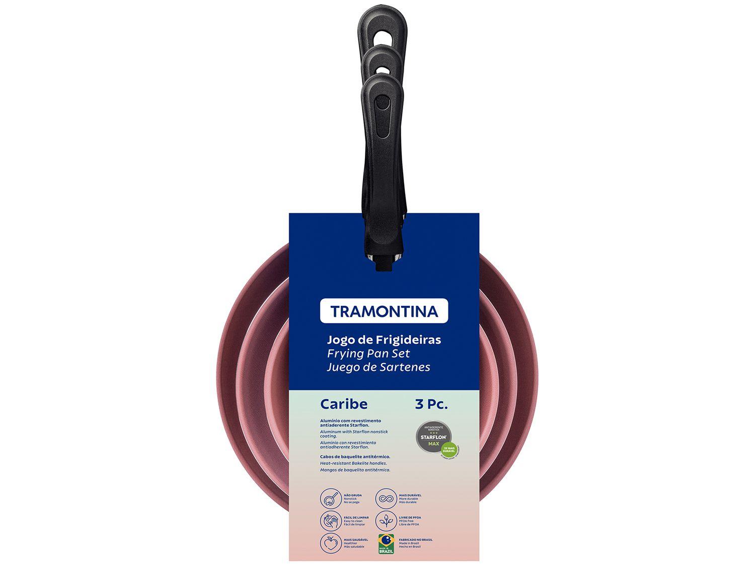 Conjunto de Frigideiras Antiaderente Tramontina de Alumínio Caribe Rosa ...