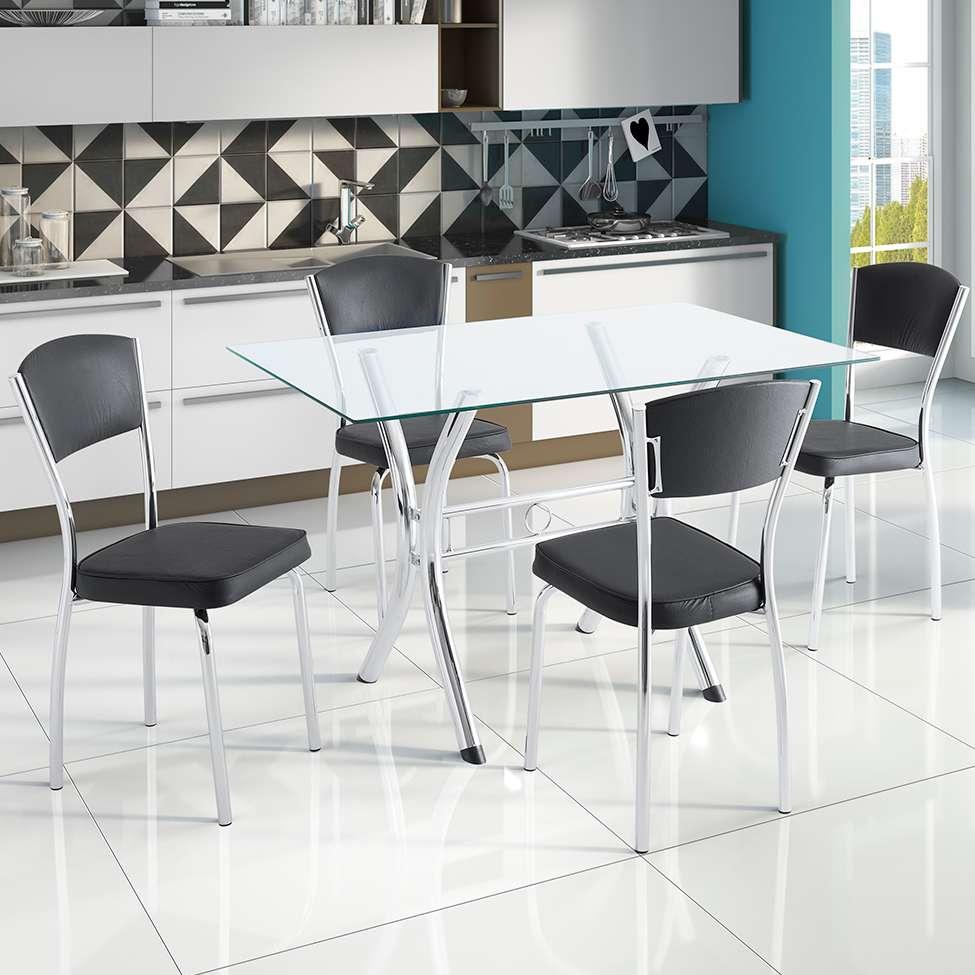 Conjunto de Mesa de Cozinha com Tampo Vidro e 4 Lugares Oviedo Corino ...
