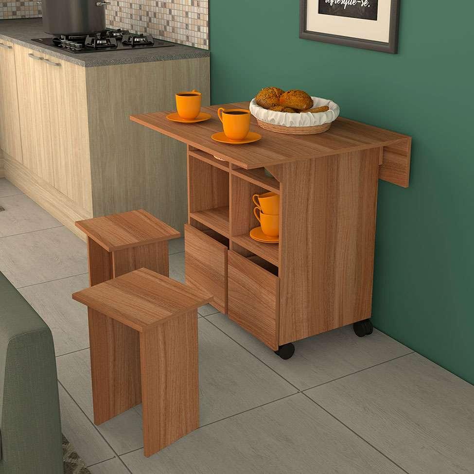 Conjunto de Mesa de Cozinha Dobrável 4 Lugares Balsamo Marrom - Nova ...