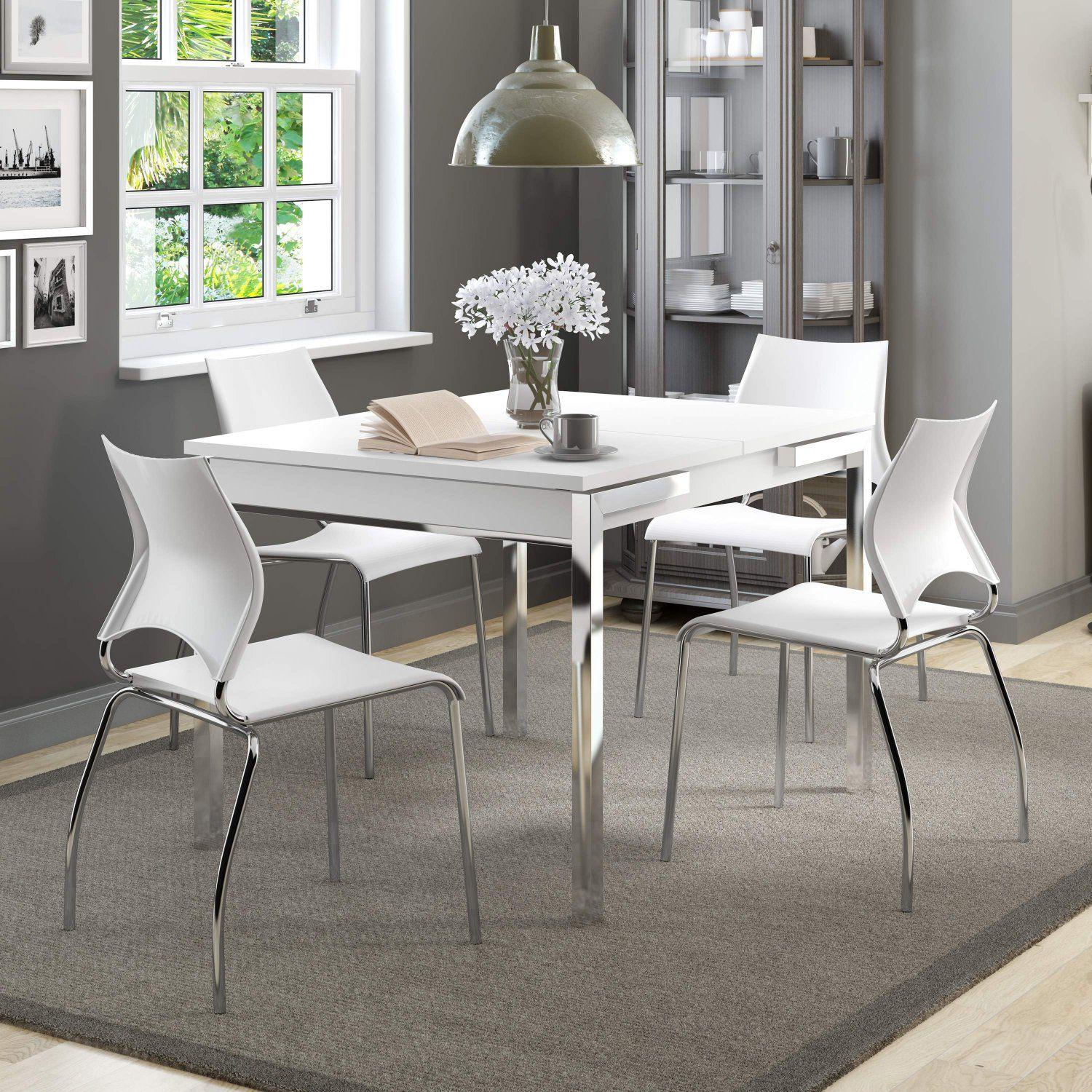 Conjunto de Mesa e 4 Cadeiras Carraro Branco\/Cromado - Mesa de Cozinha