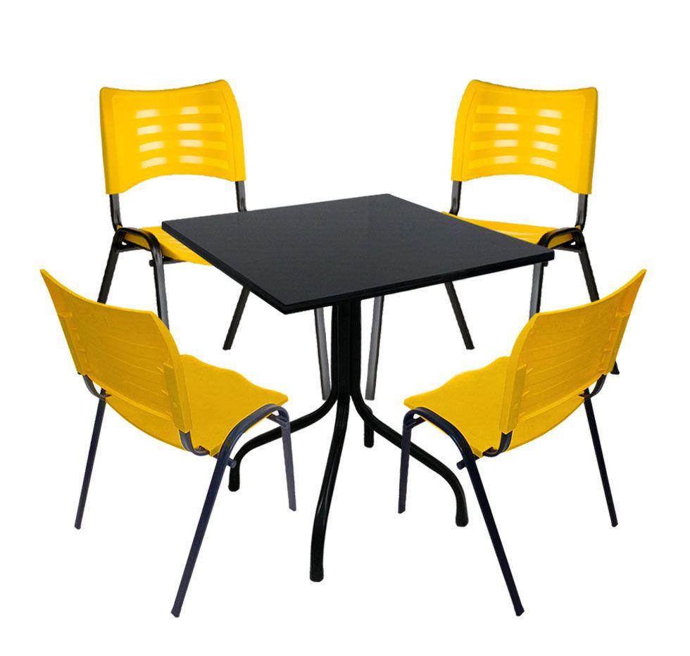 Conjunto de Mesa Fixa 70x70 cm Preta Com 4 Cadeiras