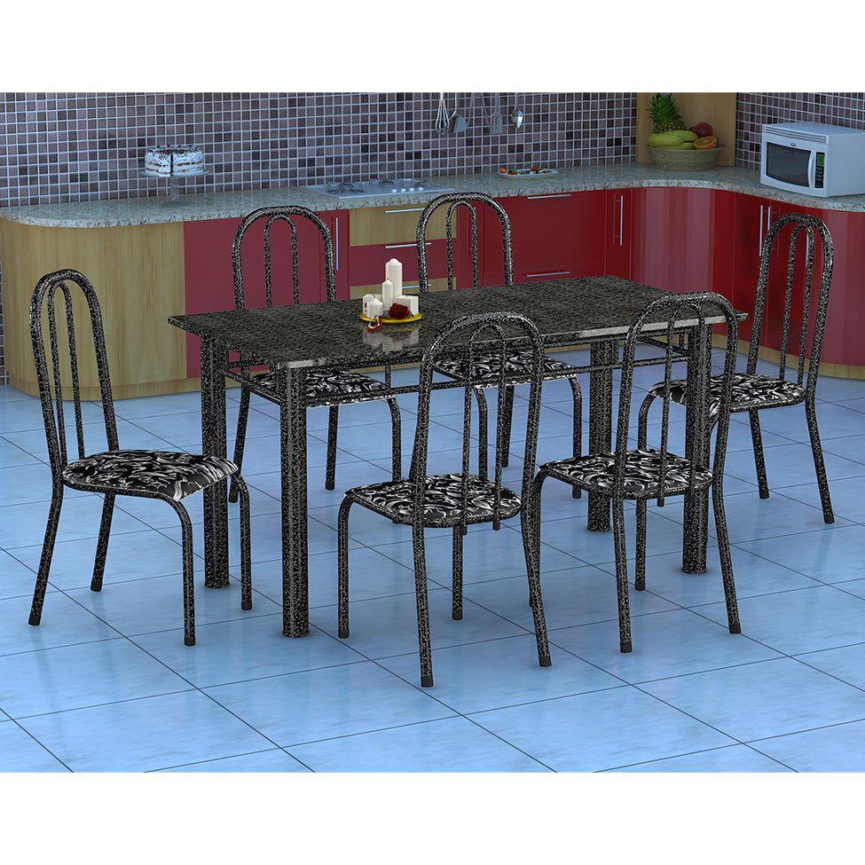 Conjunto de Mesa Granada com 6 Cadeiras Madri Preto Floral GR Fabone