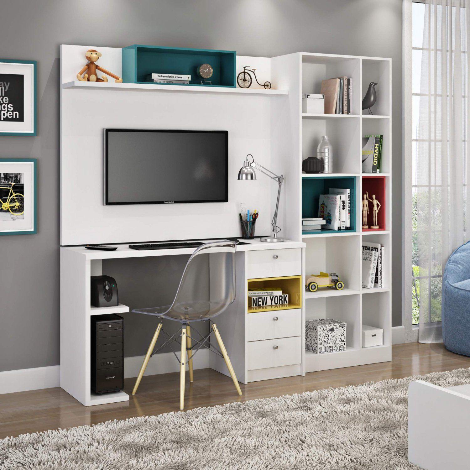 Conjunto de Mesa para Computador 3 Gavetas, Painel para TV até 42 ...