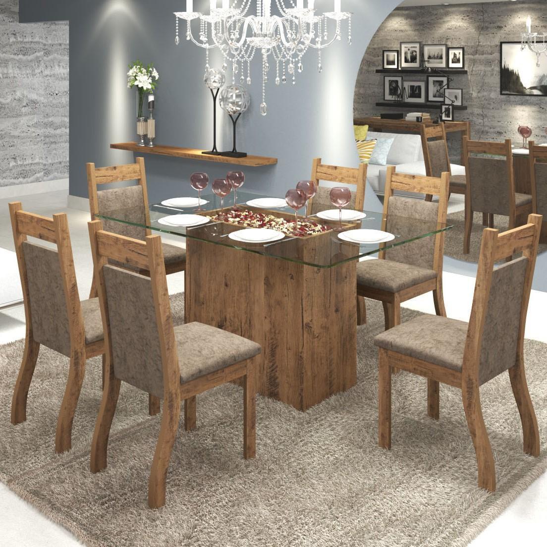 Conjunto De Mesa Para Sala De Jantar Cancun Com 6 Cadeiras Jady Ebano