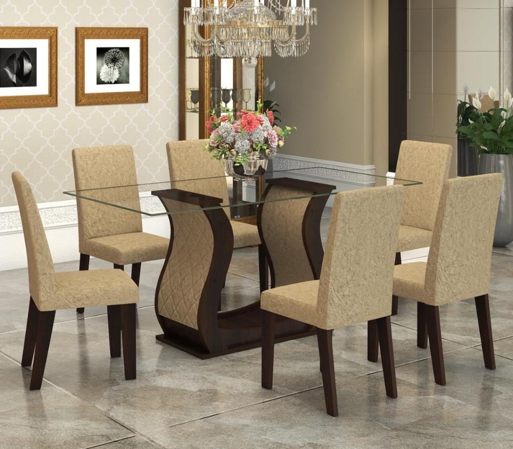 Conjunto De Mesa Para Sala De Jantar Rayza Com Vidro 6 Cadeiras Venus At house Mesa de Conjunto De Mesa Para Sala De Jantar Rayza Com Vidro 6 Cadeiras Venus At house Mesa de