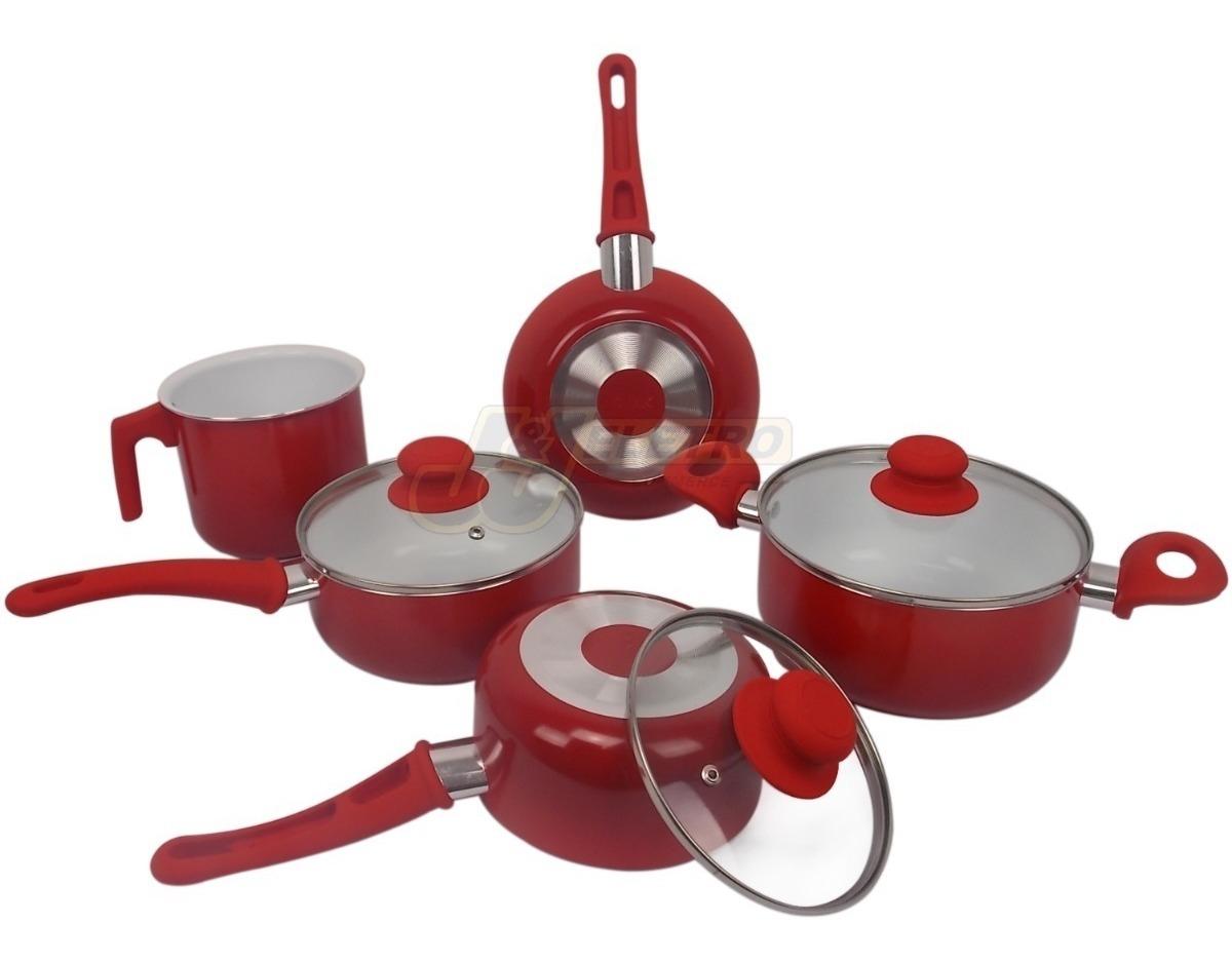 Conjunto De Panelas Cerâmica Antiaderente Vermelha 8 Peças - Import