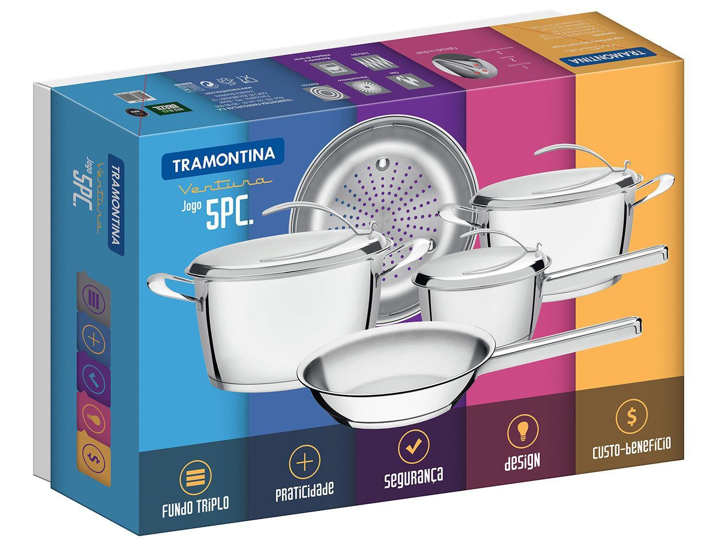 Conjunto de Panelas Tramontina Ventura 65360/290 - Inox 5 Peças Fundo ...