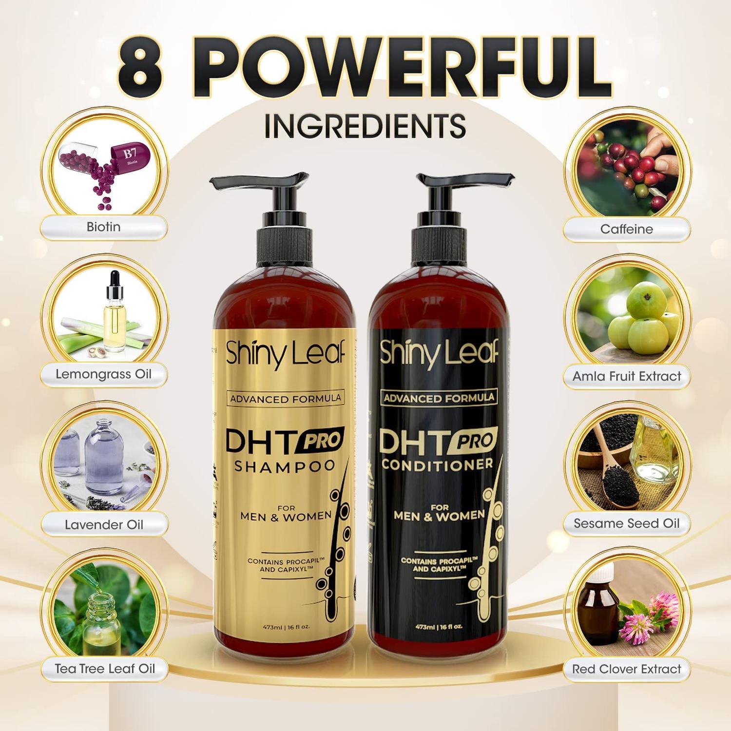 Conjunto de shampoo e condicionador Shiny Leaf DHT Pro anti