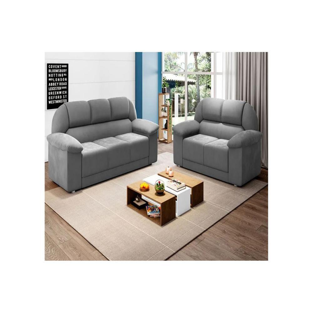 Conjunto de Sofá 2 E 3 Lugares Bilbao Cinza Barella Flex Conjunto