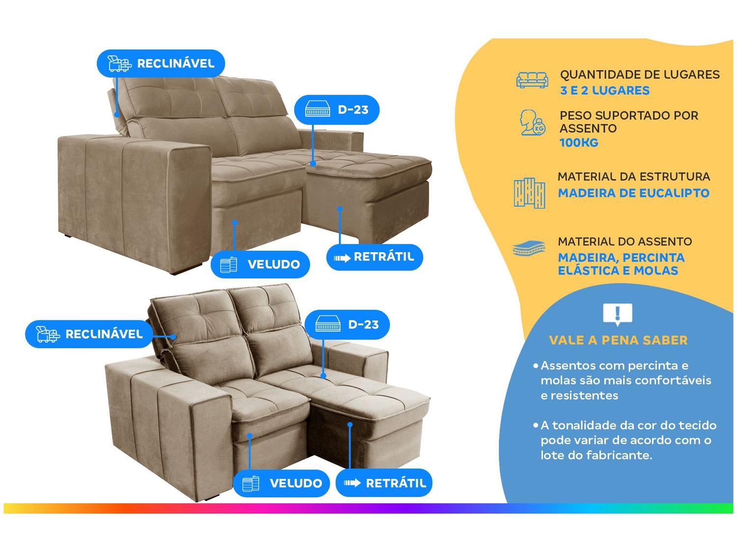 Conjunto de Sofás 2 e 3 Lugares Barsa Gralha Azul