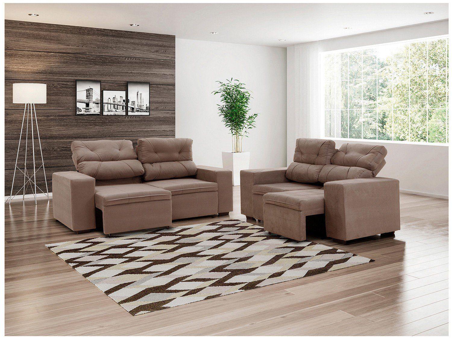 Conjunto de Sofás 2 e 3 Lugares Retrátil e