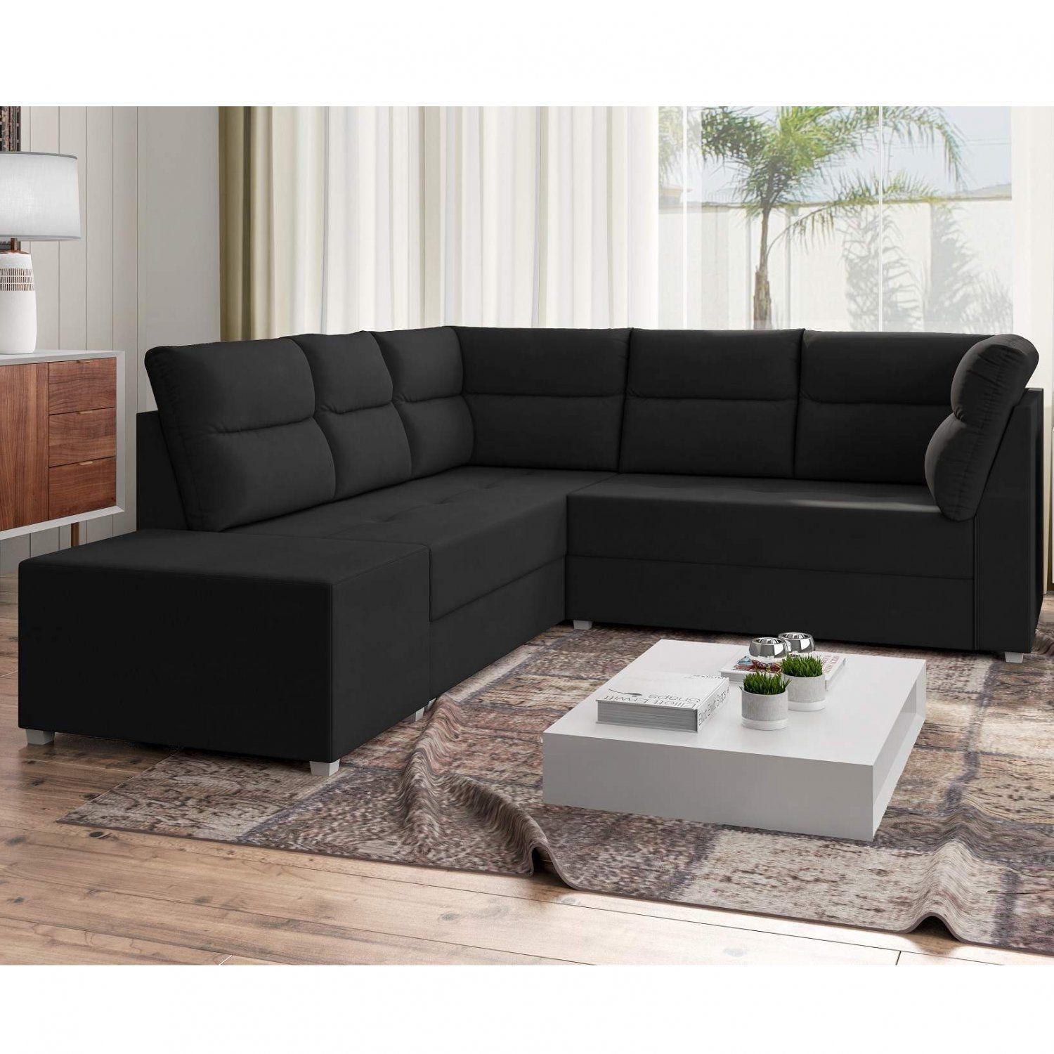 Conjunto de Sofás de Canto 2 e 3 Lugares com Puff Verona Suede Veludo Espresso Móveis Preto