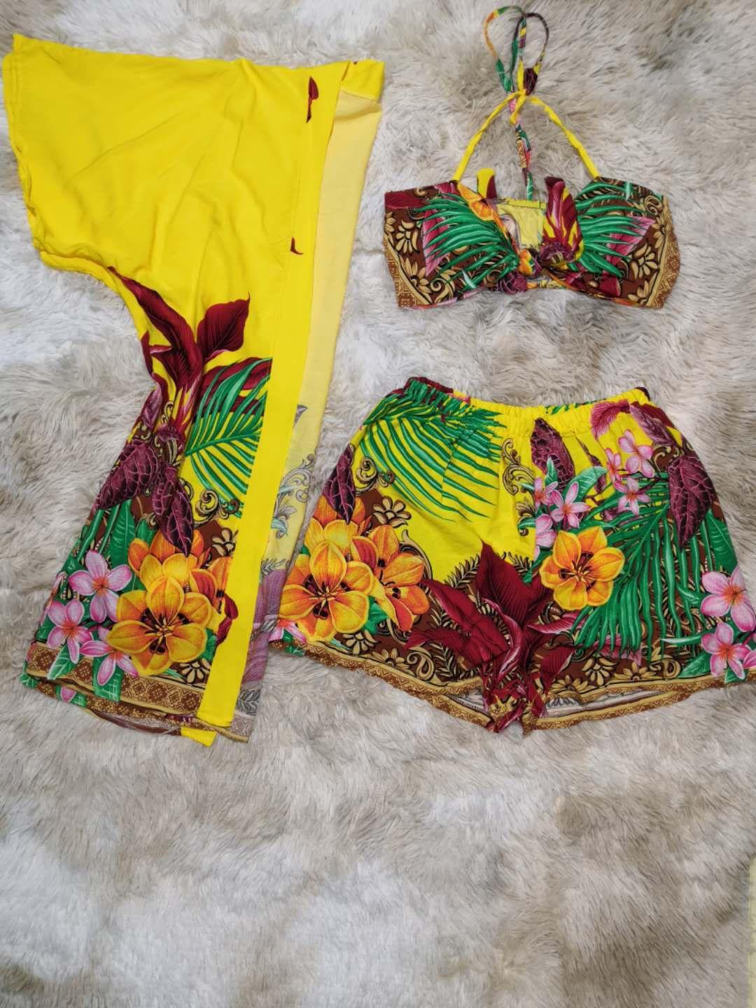 conjunto floral feminino short e cropped