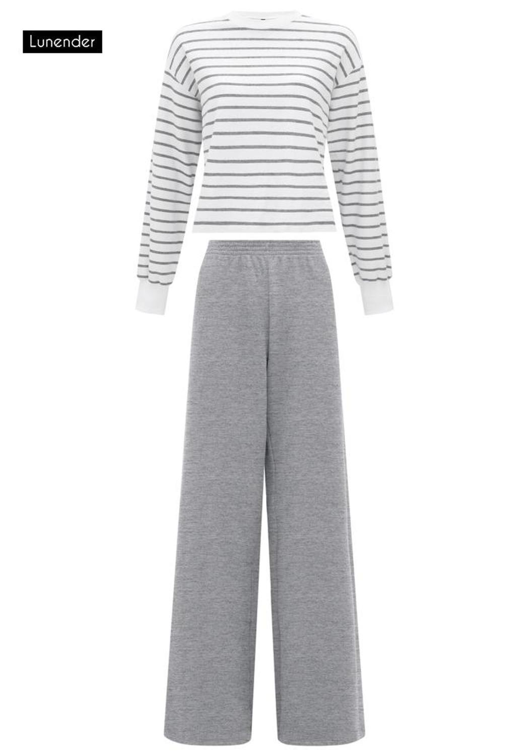 Conjunto Feminino Blusa Listrada e Calça Moletom Lunender 69385