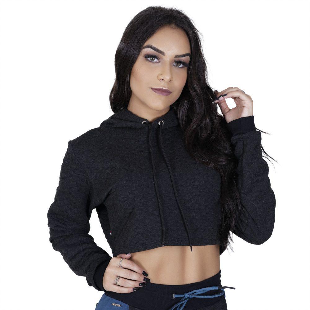 raw edge cropped moletom com capuz