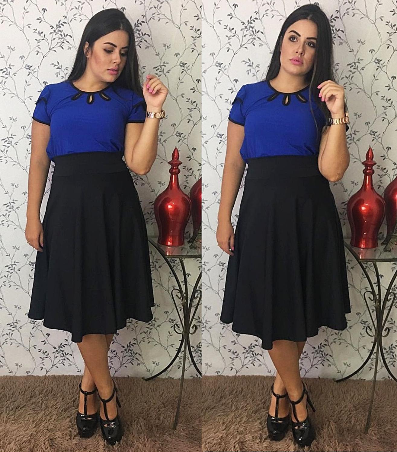 Saia Rodada Saia Preta Ate O Joelho Saia Rodada Preta No Joelho