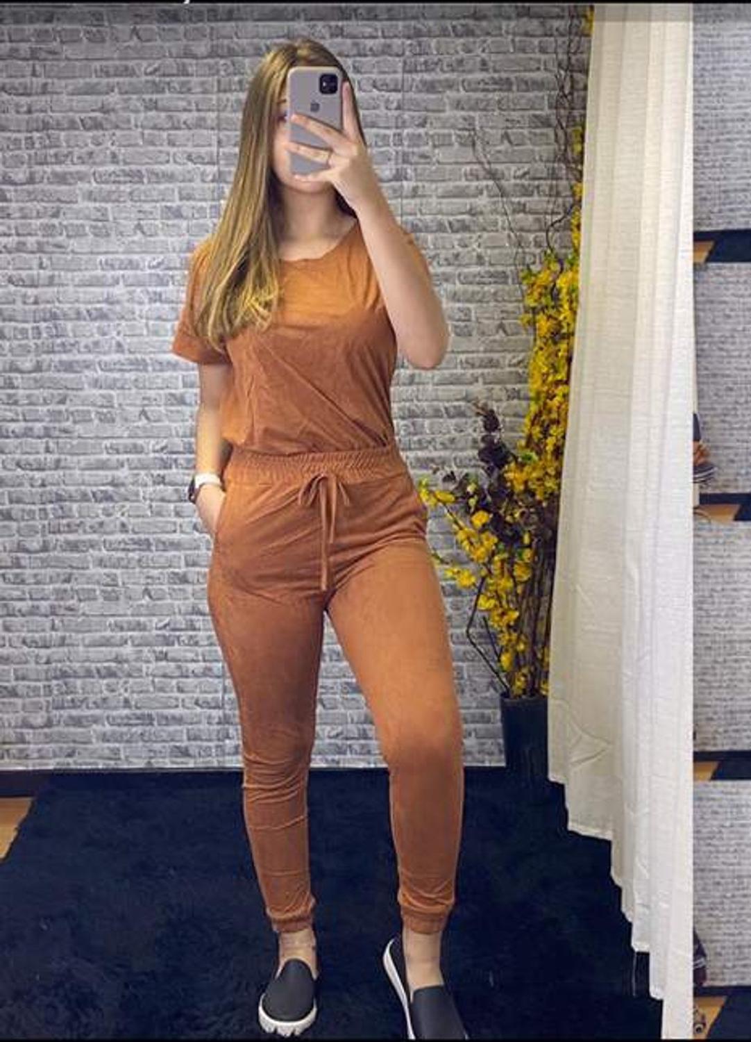 Conjunto Suede Calca CalÃ§a Jogger Suede Feminina Conjunto