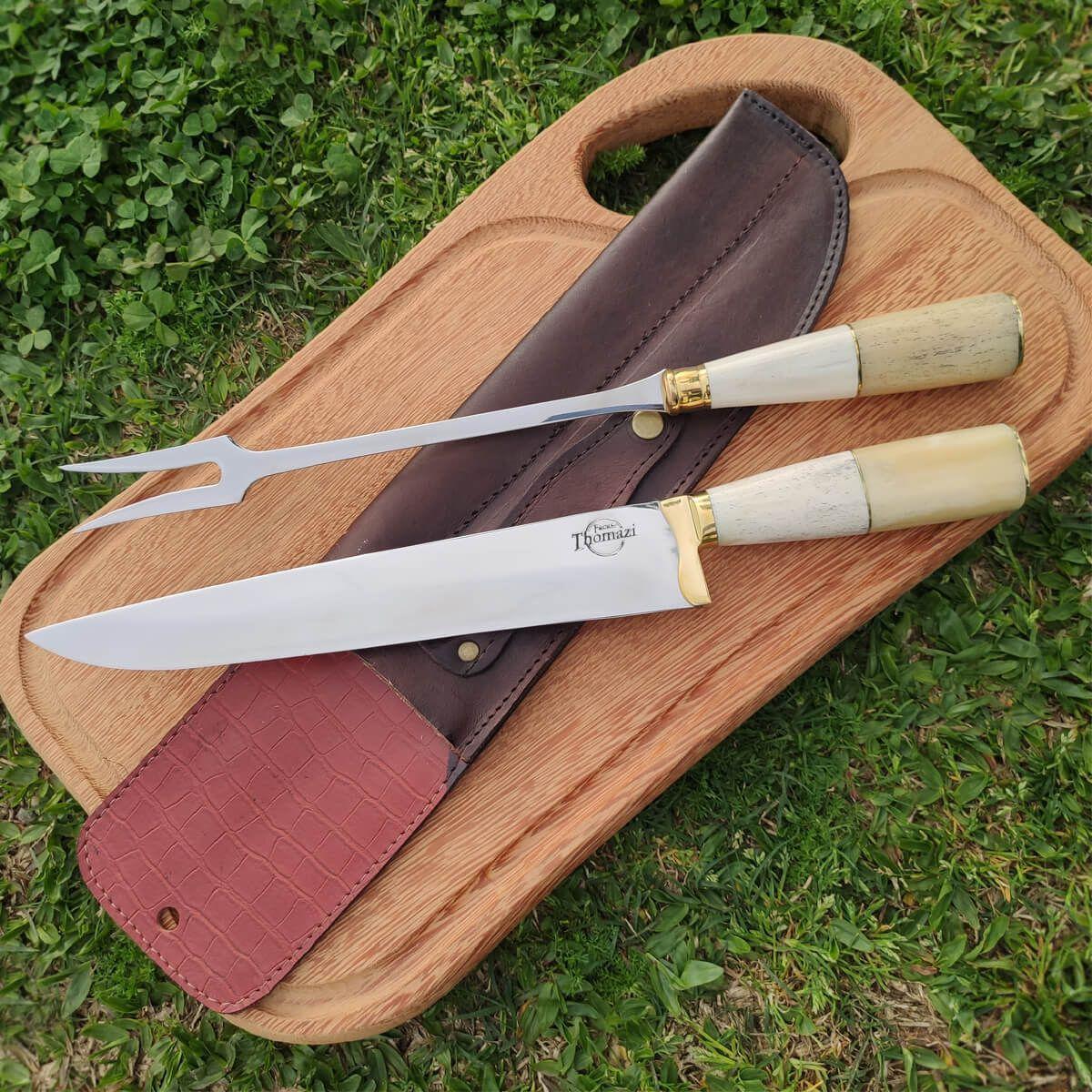 Conjunto Garfo e Faca para Churrasco 10” Aço Cirúrgico Inox 420c Cabo ...