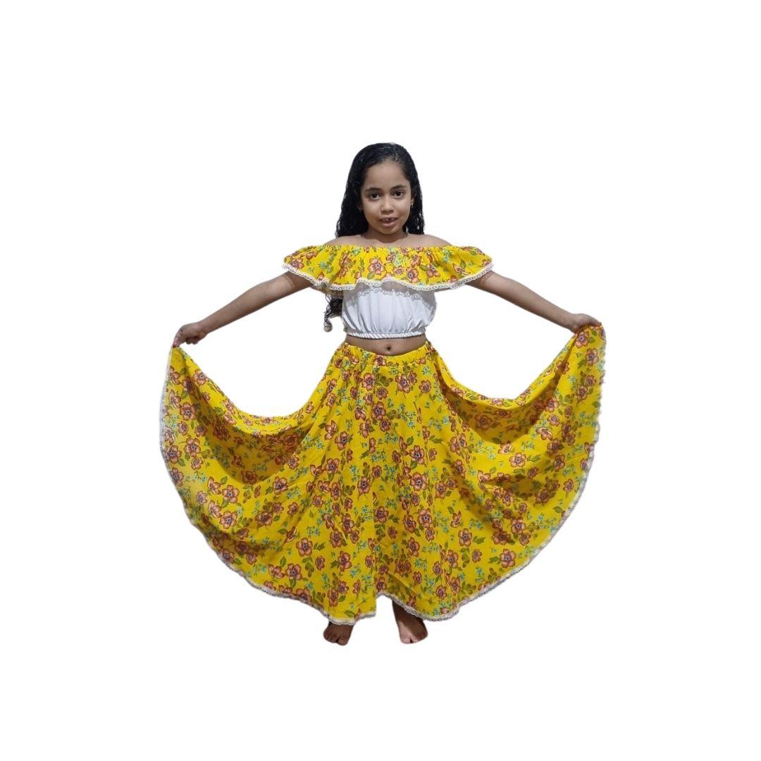 Saia Rodada Amarela Infantil Conjunto Infantil Saia Carimbó E